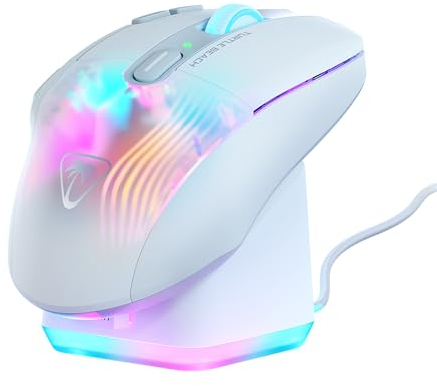 Turtle Beach Kone XP Air – Kabellose, anpassbare und ergonomische RGB-Gaming-Maus, Bluetooth, optischer Sensor 19K DPI, bis zu 100-Stunden-Akku und Ladestation - Weiß