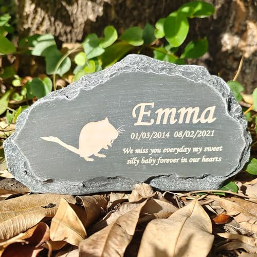 JHB Personalized Rockery Pet Memorial Stones with Silhouettes, Waterproof Dog Headstone Cat Grave Makers Outdoor Decorative Memorial Garden Stone Any Animal Tomstone Loss of Dog Cat Keepsake Gifts