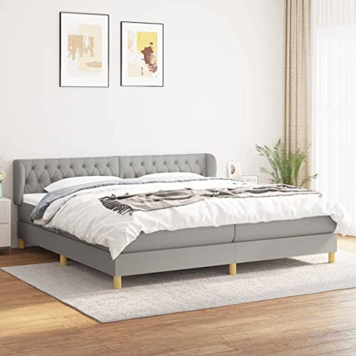 Boxspringbett mit Matratze,Bettgestell mit Kopfteil,Full Size Bed Frame,Plattform-Bettgestell,Lattenrost,Matratzenfundament,für Ersatz-Schlafzimmer und Büro,Wohnungen, Hellgrau 200x200 cm Stoff