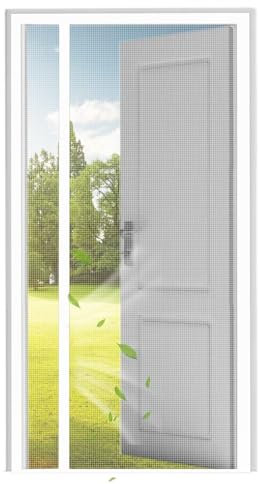 MoskitonetztürWeiß 145x240cm Sehr dichter, magnetischer Fliegen- und Insektenschutzvorhang mit Klebeband, Magnetstäben und automatischem Verschluss