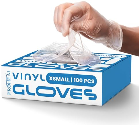 ProHeal Clear Vinyl X Small Disposable Gloves - Food Safe Cooking and Household Cleaning Gloves -Powder and Latex Free Kitchen Glove
