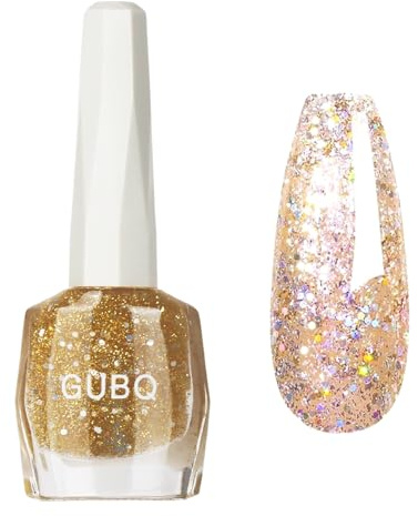 Glitter Gold Nail Polish - Flash Gold Varnish - Quick Drying & Long Lasting - No Need Baking & Easy to Apply for Women