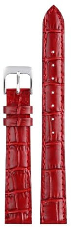 Uhrenarmband aus echtem Leder mit Nadelschnalle, Krokodilmuster, Uhrenkette für Damen, Uhrenzubehör, 14mm, Rotes Silber, 14mm