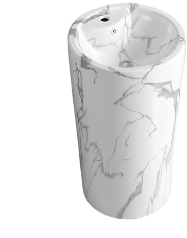 Standwaschbecken Zylindrische Waschbecken, Standwaschbecken aus Keramik, Standwaschbecken, Waschtische mit Überlauf, Wasserhähne/Ablaufgarnituren/Eckventile Standwaschbecken für Badezimmer(White,A)