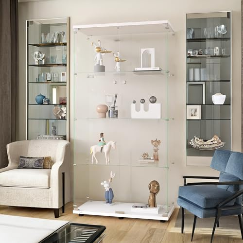DGCZYXGL Vitrina de Cristal,4 Pisos Vitrina de Exposición,Vitrina Expositora para Colecciones,2 Porte et Serrure,Gabinetes de Vidrio para Salón,Dormitorio,Pasillo,80.5x36.5x164 cm, Blanco