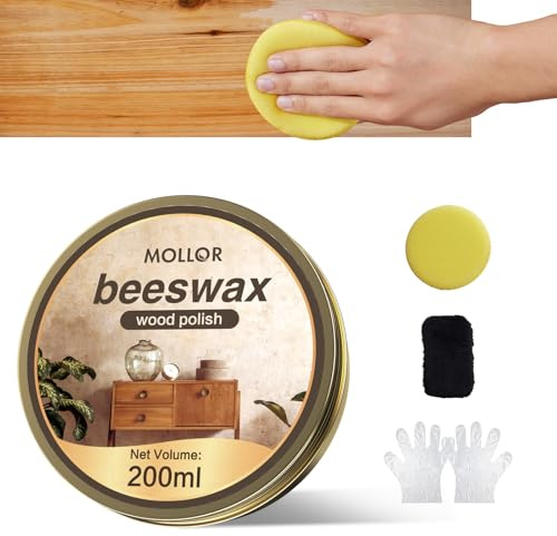 Mollor Beeswax Furniture Polish, Cabinet and Table Restorer, Natural Wood Conditioner, Multipurpose Beeswax for Wooden Tools, Protects for a Perfect Finish Bees Wax Polish (1 x 200g with 1 Sponge)