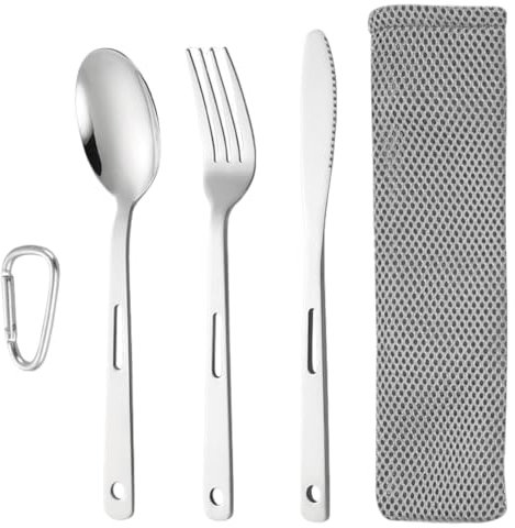 SULIUDAJI Juego de cubiertos, tenedor, cuchara, ligero, para camping, con bolsa de transporte para viajes, picnic, senderismo