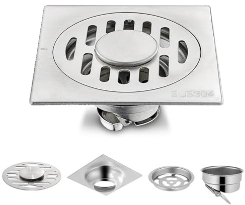 SEABABOO Bodenablauf Dusche Bodenablauf Geruchsverschluss 10 X 10 cm Bodenablaufs Abnehmbarer Edelstahl Anti Geruch Und Insektensicher für Badezimmer Küche Garage Bodenablaufs (10 X 10 cm)