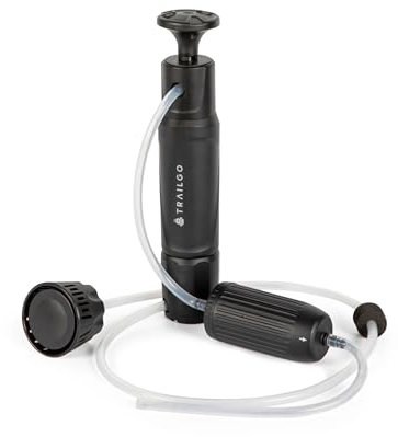 TRAILGO Purificateur d'eau tactique pour la survie - Pompe manuelle à haut volume - Filtre à eau portable pour le camping, la randonnée, la préparation aux situations d'urgence - Système de filtration