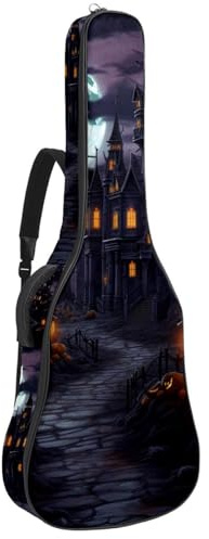 Bassgitarrentasche, 101,6 cm, 101,6 cm, doppelter verstellbarer Schultergurt, Akustikgitarre, Gigbag, Gitarrenkoffer, wasserdichtes Oxford-Gewebe, dicker Schwamm, Halloween-Schloss-Dekor 53,