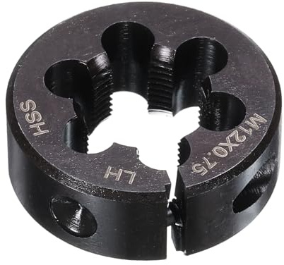 sourcing map Troquel de rosca redondo M12 x 0.75 rosca métrica de 1 pulgada OD ajustable mano izquierda acero de alta velocidad (HSS) troquel redondo de corte de rosca para reparación de roscas