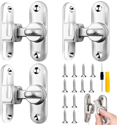 GZkushi 3 cerraduras de puerta corredera bi-plegables, cierre de puerta corredera en ambos lados, con tornillos y destornillador, para puertas correderas de 90/180 grados (plata)