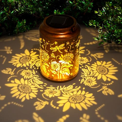 Sonnenblumen Solarlampen für Außen, wasserfeste Metall-Hängelichter für Garten, Terrasse - Perfekte Geburtstags- und Gartengeschenke für Frauen, Mütter & Großmütter