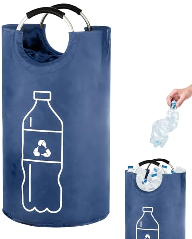 Nexoria Reusable Recycling Bags with Handle, Foldable Recycling Deposit Container, Bottle Basket & Toy Bags for Kitchen Home Office Heavy Duty Reusable Storage, Easy Clean (Navy)
