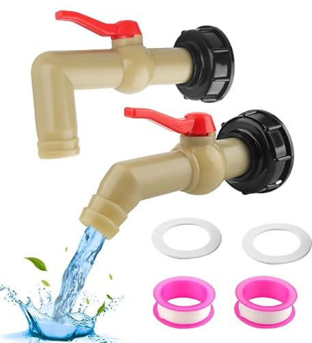 YiJiuBa 2 Stück IBC Auslaufhahn IBC Tank Zubehör Wassertank, Ein rechtwinkliges Kugelventil und ein schräges Kugelventil mit Tülle 32mm, Tank Ablasshahn IBC Absperrhahn für IBC Container
