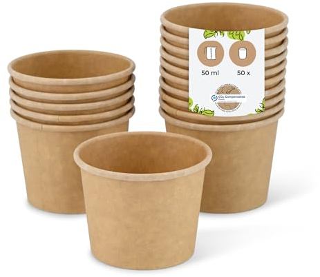 BIOZOYG Portionsbecher 50 Stück 50 ml braun - Pappbecher PE-beschichtet, to go Becher, Candy Bar, Dipschalen, Einweggeschirr - Alternative zum Plastikbecher, Dessertschalen für heiß und kalt