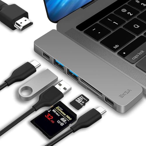 EKSA USB C Hub for MacBook, 7-in-2 MacBook Adapter Multiport Accessories with Thunderbolt 3, 4K HDMI, USB-C & USB-A Data Ports, SD/TF Card Reader, Compatible with MacBook Pro Air, Plug and Play