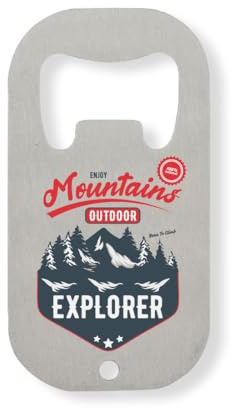Enjoy Mountains Outdoor Explorer Born To Climb Mountains - Abridor de botellas de acero inoxidable, color plateado