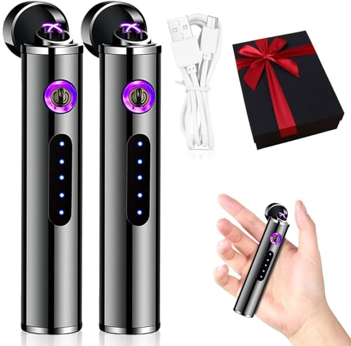 Umllpet Mini encendedor electrónico, regalo para hombres de Navidad, encendedor electrónico de varilla, encendedor de plasma recargable por USB, arco eléctrico, resistente al viento (negro, 2 unidades