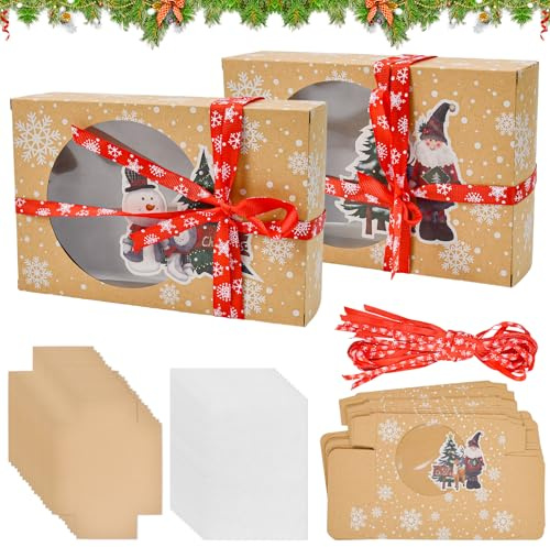 VGECEE 16 Weihnachtsgeschenkboxen Geschenkboxen Kraftpapier Weihnachten Plätzchenboxen Keksschachtel Cupcake Box Weihnachten Geschenkschachteln Pralinenschachtel Bonbonschachtel Süßigkeiten Box