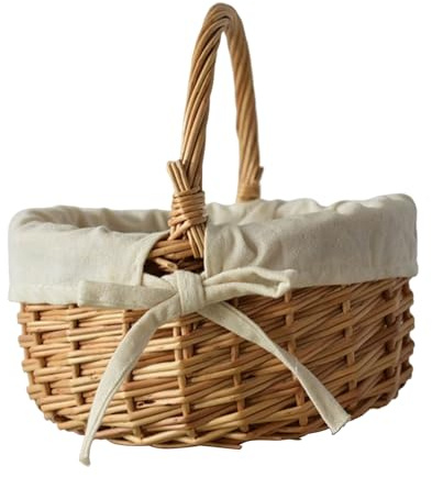 Organisateur En Osier Décoratif - Tissé | Doublé De Tissu Avec Poignée | Rangement Vide Polyvalent Pour Les Fruits Des Fleurs | Paniers De Pâques Rustiques Pour Rangement Pour