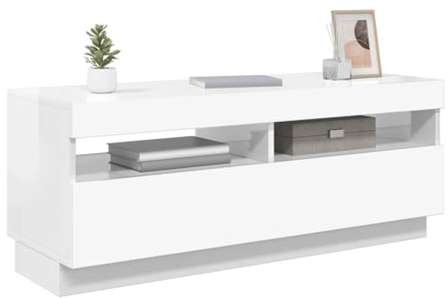 Eleganz TV-Stand Hochglanz-Weiß 100x35x40 cm - TV-Schrank mit LED-Beleuchtung, Fernseherschank, Fernsehtisch, TV-Regal mit Stauraum für Wohnzimmer, Schlafzimmer