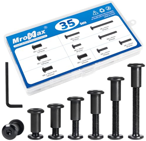 35 Sets Black M6 Hex Drive Socket Cap Bolts Screws Kit, M6 x 16mm/ 20mm/ 25mm/ 30mm/ 40mm/ 50mm Binding Screws Socket Cover Connecting Bolt Fixing Post Screw for Furniture Chair Crib Table Cabinets