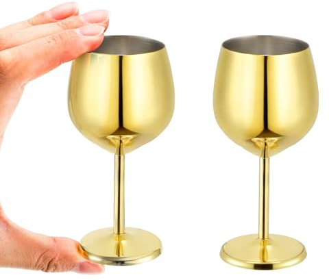 DEAYOU 2 Pack Stainless Steel Shot Glasses, 2 OZ Mini Wine Glass, Unbreakable Reusable Metal Cordial Glasses with Stem for Brandy, Cognac, Port, Tequila, Sherry, Party Supplies, Bar Tools, Gift, Gold