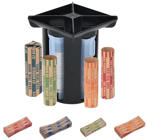 Coin Counter, Coin Sorter Tube, 4-in-1 Coin Sorter and Wrapper Machine, Change Counter Machine Coin Roller with 80 PCS Coin Wrappers