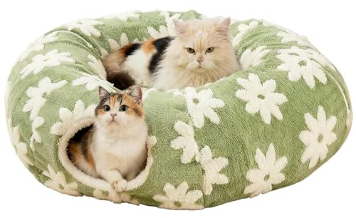 Plüsch Katzentunnel Hängender Ball 80x80x26cm Bett Interaktives Hasennest Waschbares Kissen Für Drinnen Draußen Krabbeln Kratzen Zahnen