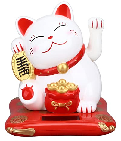 ZPurifylline Gatto della Fortuna Gatto della Fortuna, Decorazione per Gatti Che ondeggia a energia Solare, Gatto Decorativo Carino Che accoglie ricchezza con Oro, Mano oscillante Automatica (Bianca)