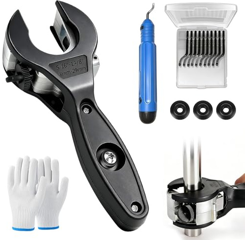 Rohrabschneider Ratsche Set, 8-29mm Kupferrohr Schneider mit 3 Ersatz Schneidrad und Entgratwerkzeugen, Rohrschneidemaschine für Edelstahl Kupferrohr Stahl und Aluminium (Schwarz)