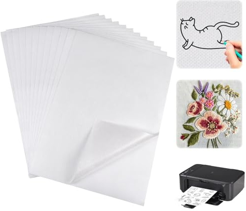 12 Piezas A4 Autoadhesivo Soluble en Agua Papel de Bordar Imprimible