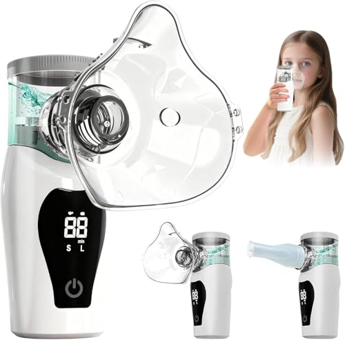 TEKXDD Aersol Portatile Silenzioso - Ricaricabile Macchina Aerosol per Adulti e Bambini，Nebulizzatore Portatile a Mano con Display Digitale LCD, Macchina Nebulizzatrice con 3 Livelli di Regolazione