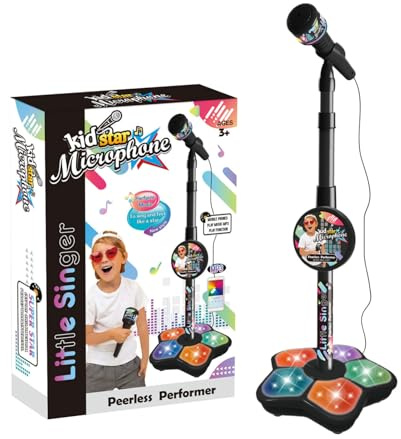 Microphone avec Support pour Enfant,Machine de karaoké pour Enfant sur Pied réglable avec lumière,Machine de karaoké avec lumières,Microphones Amovibles pour pour Chanter