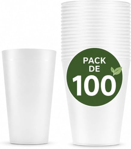 100 Gobelets Plastique Réutilisables 33 cl - Rigide Sans BPA Polypropylène | Lavable Lave Vaisselle, Durable et Idéal Fêtes, Mariages, Anniversaires, Événements - Entreprise Française