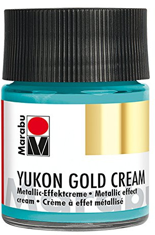 Marabu 12650005758 - Metallic Effektcreme, Yukon Gold Cream metallic türkis 50 ml, auf Wasserbasis, lichtecht, wetterfest, sehr gut deckend, wachshaltig, mit einem Tuch auftragen und aufpolieren