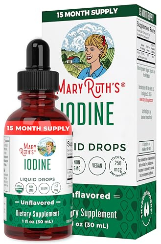 MaryRuth Organics Iodine Liquid Drops | Potassium Iodide | 1 Year Supply | 450 Servings | Thyroid Health | USDA Organic| Vegan | Non-GMO | Gluten Free | 1 Fl Oz