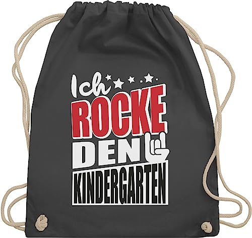 Turnbeutel Rucksack - Hallo - Taschen - Ich rocke den Kindergarten - Unisize - Dunkelgrau - geschenk zum 1 kindergartentag wechselsachen tasche kita kindergartenkind tag beutel wechselwäsche