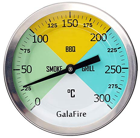 GALAFIRE 80MM Large Dial Face 300°C BBQ Grill Thermometer Wood Smoker Temp Gauge with Lengthened 70MM Stem for Barbecue Meat Cooking