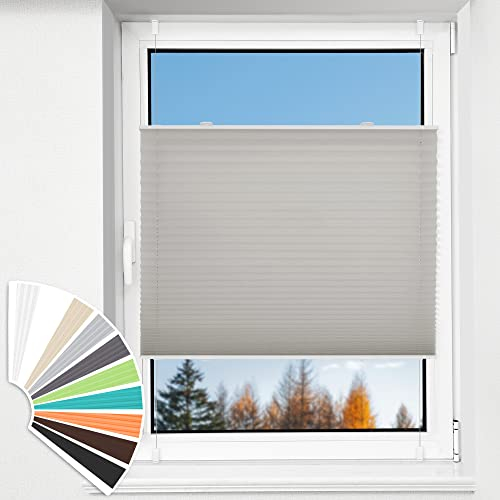 HOMEDEMO Plissee Klemmfix ohne Bohren Jalousien, Hellgrau, 80x200cm(BxH), Plisseerollo Fensterrollo mit Klemmträger, Faltrollo Klemmrollo Sicht-und Sonnenschutz Rollos für Fenster & Tür
