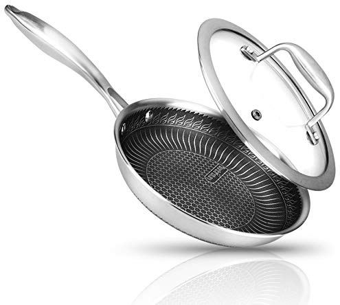 NutriChef Poêle à Frire en Acier Inoxydable 20 cm, Poêle, Ustensile de Cuisine Triply pour Sautés, Revêtement Antiadhésif DAKIN avec Motif en Nid d'Abeille Résistant aux Rayures, Modèle NC3PL8