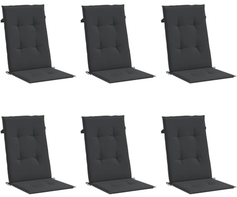 vidaXL Gartenstuhlauflagen für Hochlehner 6 STK., Gartenstühle Sitzauflagen, Sitzkissen Polsterauflagen UV-Beständig, Hochlehner Auflagen, Schwarz Stoff