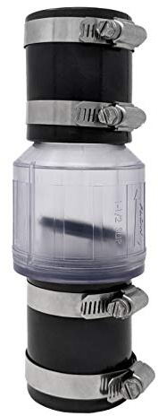 PumpSpy Silent Check Valve - 1-1/2 with Buna-N Couplings, Model CV-150, Spring-Loaded Flapper, Sump Pump Life Expectancy Increase, Includes Steel Clamps Fit 1-1/2″ Pipe