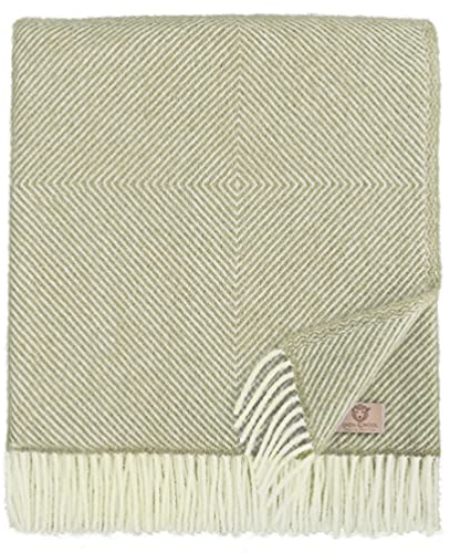 Linen & Cotton Decke Wolldecke Wohndecke Tagesdecke Alaska mit Rautenmuster -100% Reine Neuseeland Wolle, Beige (140 x 220 cm) Sofadecke Kuscheldecke Überwurf Couch Sofa Bett Schlafzimmer Bettüberwurf