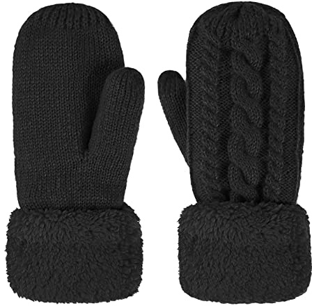 JIAHG Damen Strickfäustlinge, warme Winterhandschuhe für kaltes Wetter | Dicke Thermohandschuhe mit Fleecefutter, winddicht gestrickte Fausthandschuhe für Alltag, Outdoor & Winteraktivitäten