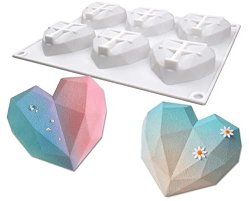 Stampi per torte in mousse in silicone 3D Bakeware Stampo per candele per sapone fai-da-te, 6 fori Cuore a forma di diamante