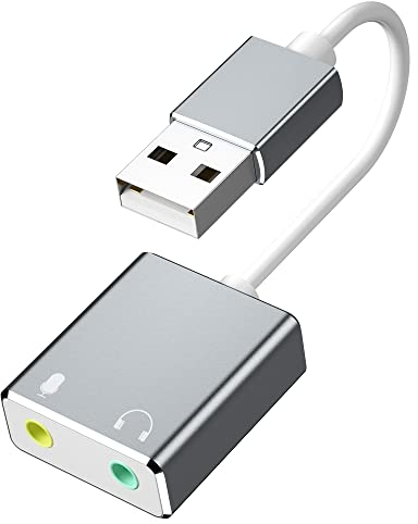 Tarjeta de Sonido USB Externa, Adaptador USB a Jack 3.5 mm,Tarjeta de Sonido Externa Audio y Microfono 3.5mm para su Ordenador o Laptop Conecta Altavoces estéreo, Auriculares y micrófono.