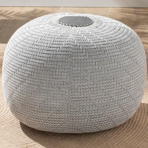 ENGLISH HOME Pouf Hocker, Rund Sitzpouf, Sitzhocker, Sitzpuff, Fußhocker, Strick Puff Hocker für Wohnzimmer, Schlafzimmer, Strickhocker Pouf, 37 x 50 cm, Grau
