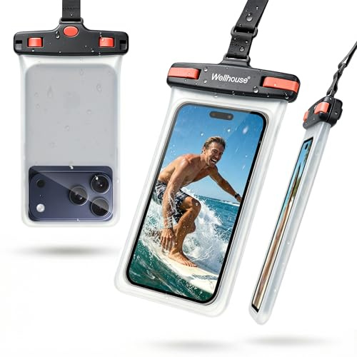 Universelle wasserdichte Handytasche, Handyhülle, kompatibel mit iPhone 14, 13, 12, 11, Pro Max, XS, Plus, Samsung Galaxy S22, für Handys bis zu 17,7 cm, IPX8, 3D, Trockentasche für Urlaub, schwarz